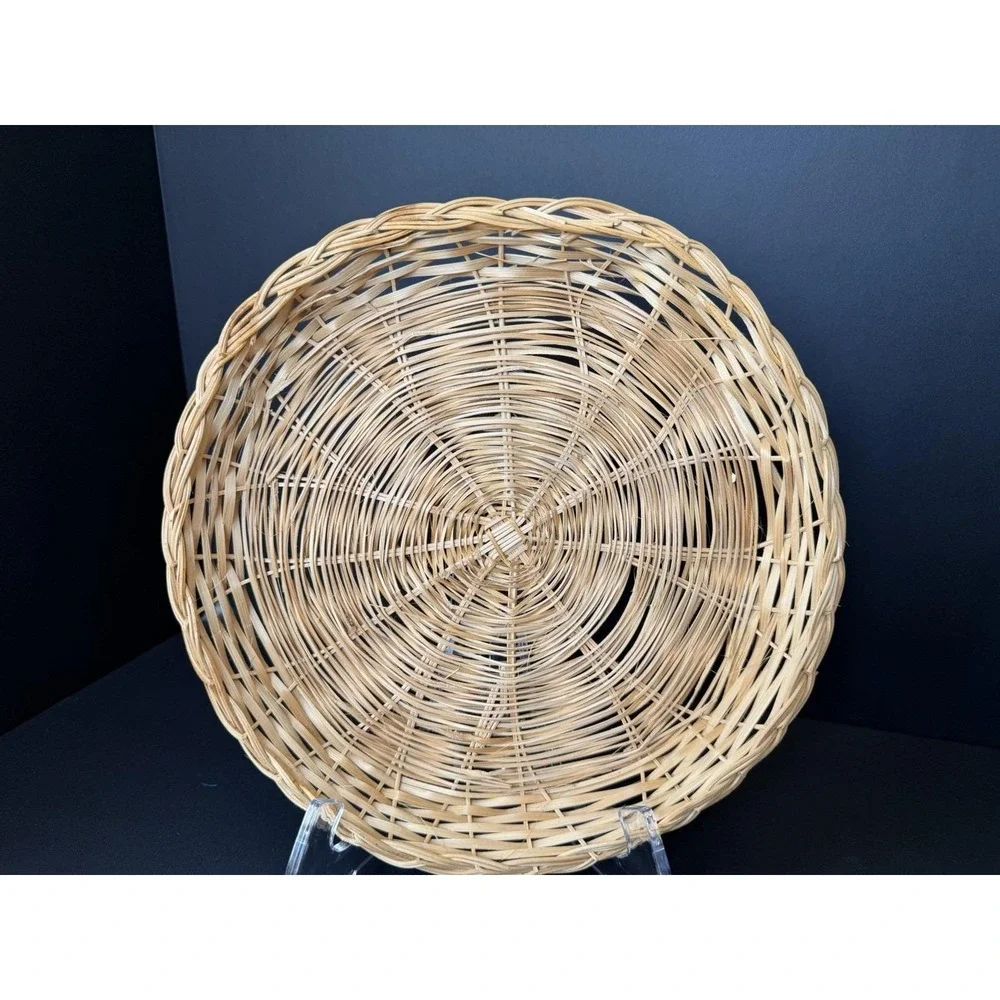 Set of 6 Wicker Rattan Paper Plate Holders Natural Woven Picnic BBQ Cottage